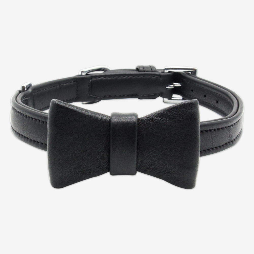 Halsband SUIT UP in schwarz, Lederhalsband mit abnehmbarer Schleife